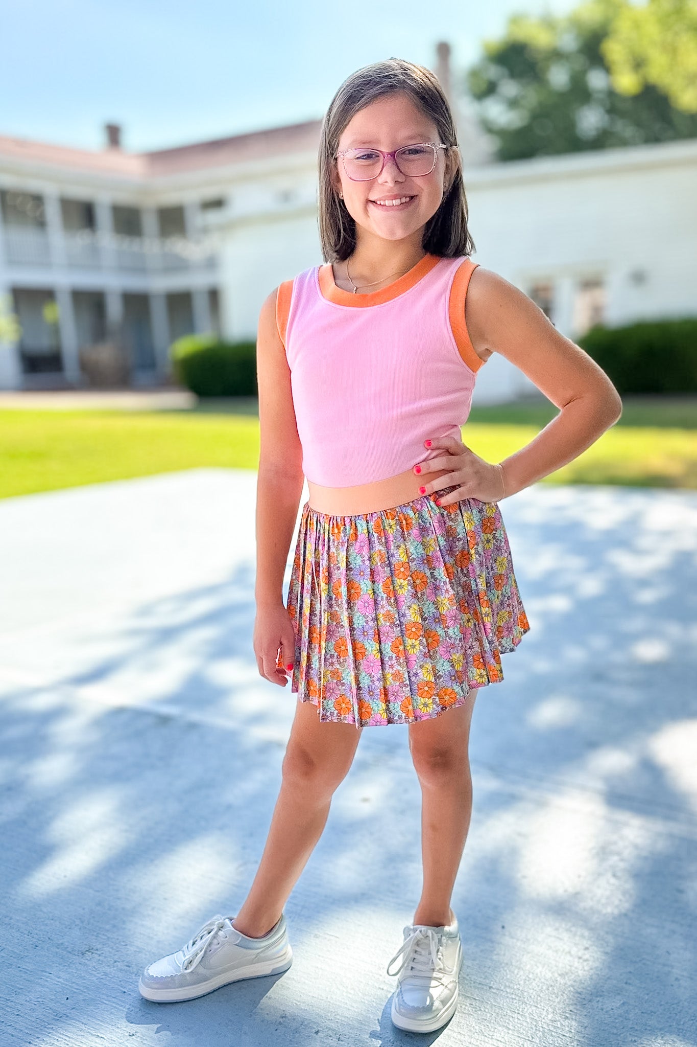 SSYS Kids Lottie Pleated Skort In Retro Floral