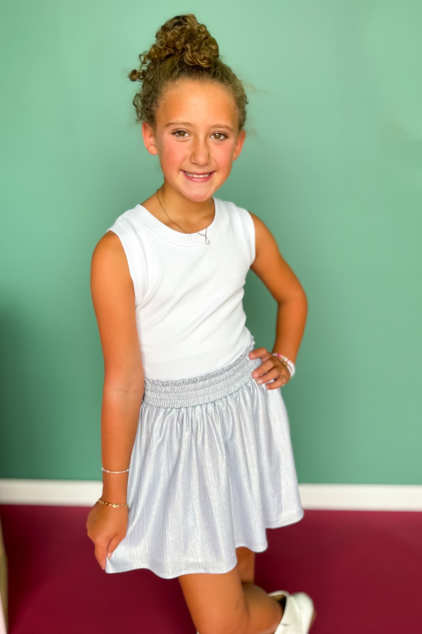 SSYS Kids Felicity Metallic Skort In Silver