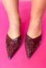Burgundy Studded Pointed Toe Mule Heels
