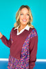 SSYS Maroon Floral Print Inset Sweatshirt