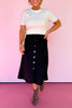 Black Suede Button Front Midi Skirt *FINAL SALE*