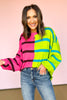 Pink Contrast Stripe Drop Shoulder Sweater *FINAL SALE*