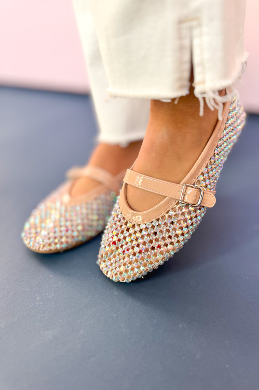 Nude Mesh Stone Detail Ballet Flats