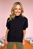 Black Mock Neck Short Puff Sleeve Sweater *FINAL SALE*