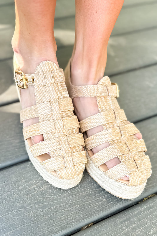 Natural Raffia Woven Gladiator Espadrille Sandals