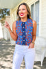 SSYS Sleeveless Everly Scallop Trim Top In Royal Ditsy Floral, ssys exclusive, new arrivals, fun print, americana vibes, red white and blue, ssys by mallory fitzsimmons