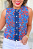 SSYS Sleeveless Everly Scallop Trim Top In Royal Ditsy Floral, ssys exclusive, new arrivals, fun print, americana vibes, red white and blue, ssys by mallory fitzsimmons