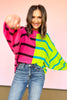 Pink Contrast Stripe Drop Shoulder Sweater