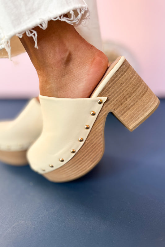 Shu Shop Cream Stud Detail Clog Shoes