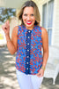 SSYS Sleeveless Everly Scallop Trim Top In Royal Ditsy Floral, ssys exclusive, new arrivals, fun print, americana vibes, red white and blue, ssys by mallory fitzsimmons