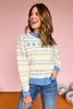 Blue Fair Isle Knit Contrasting Ribbed Hem Sweater