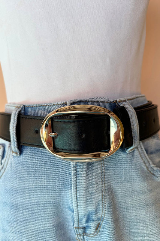 Black Angled Oval Buckle Belt