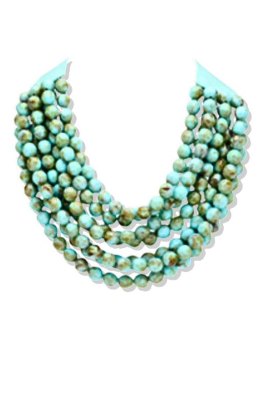 Mint Multi Layered Bead Magnetic Collar Necklace