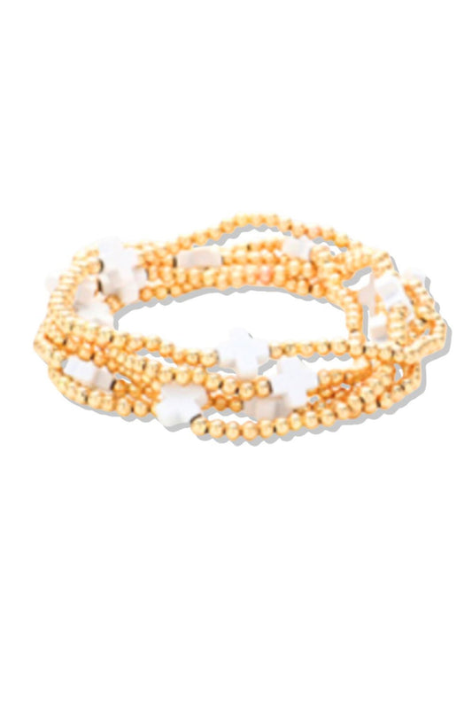 White Cross Bead Stretch Multi Layered Bracelets