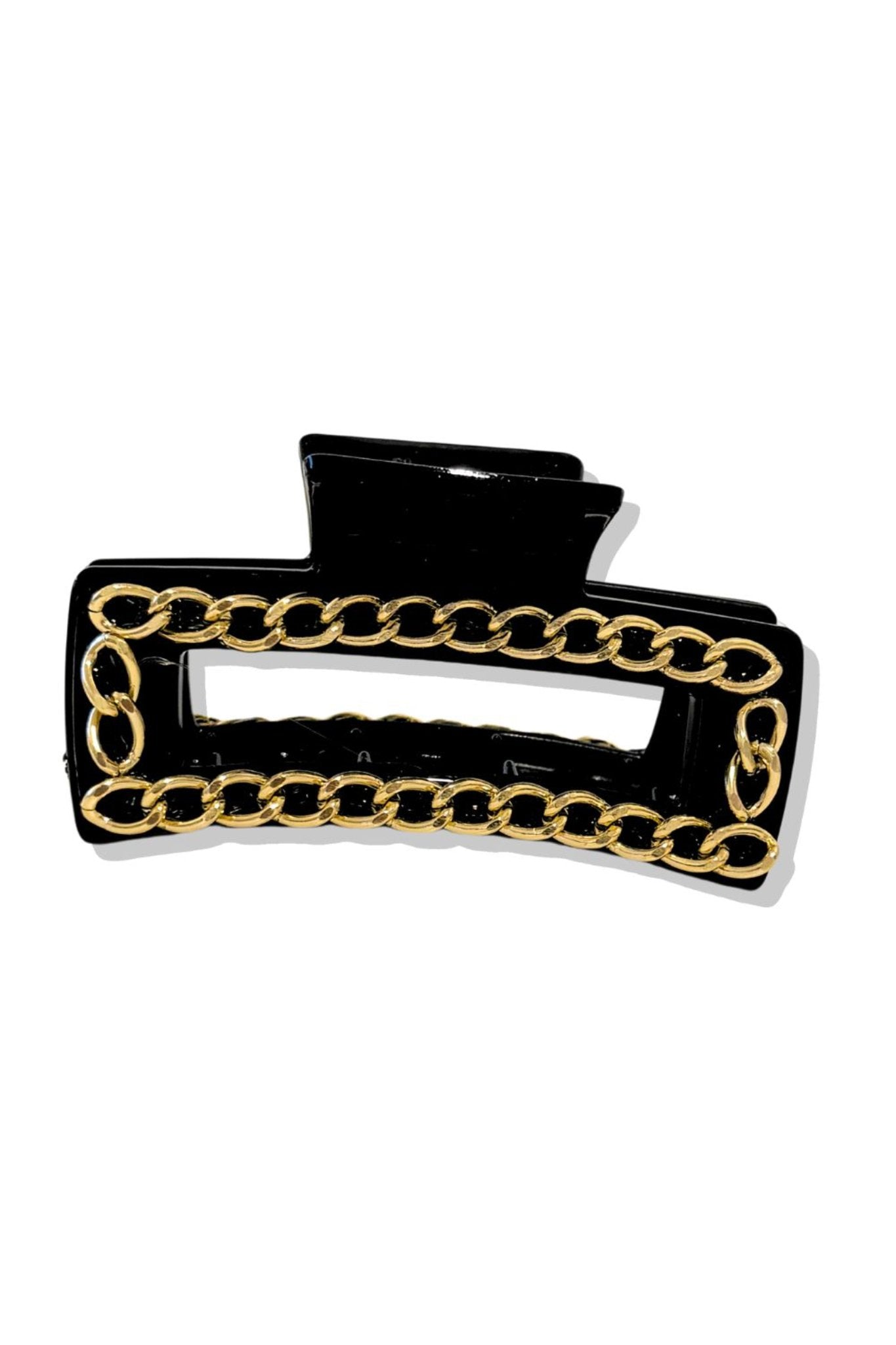 Black Chain Detail Rectangular Claw Clip