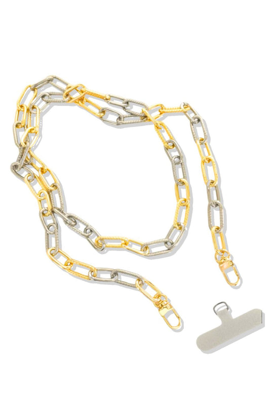 Gold Two Tone Paperclip Phone Chain