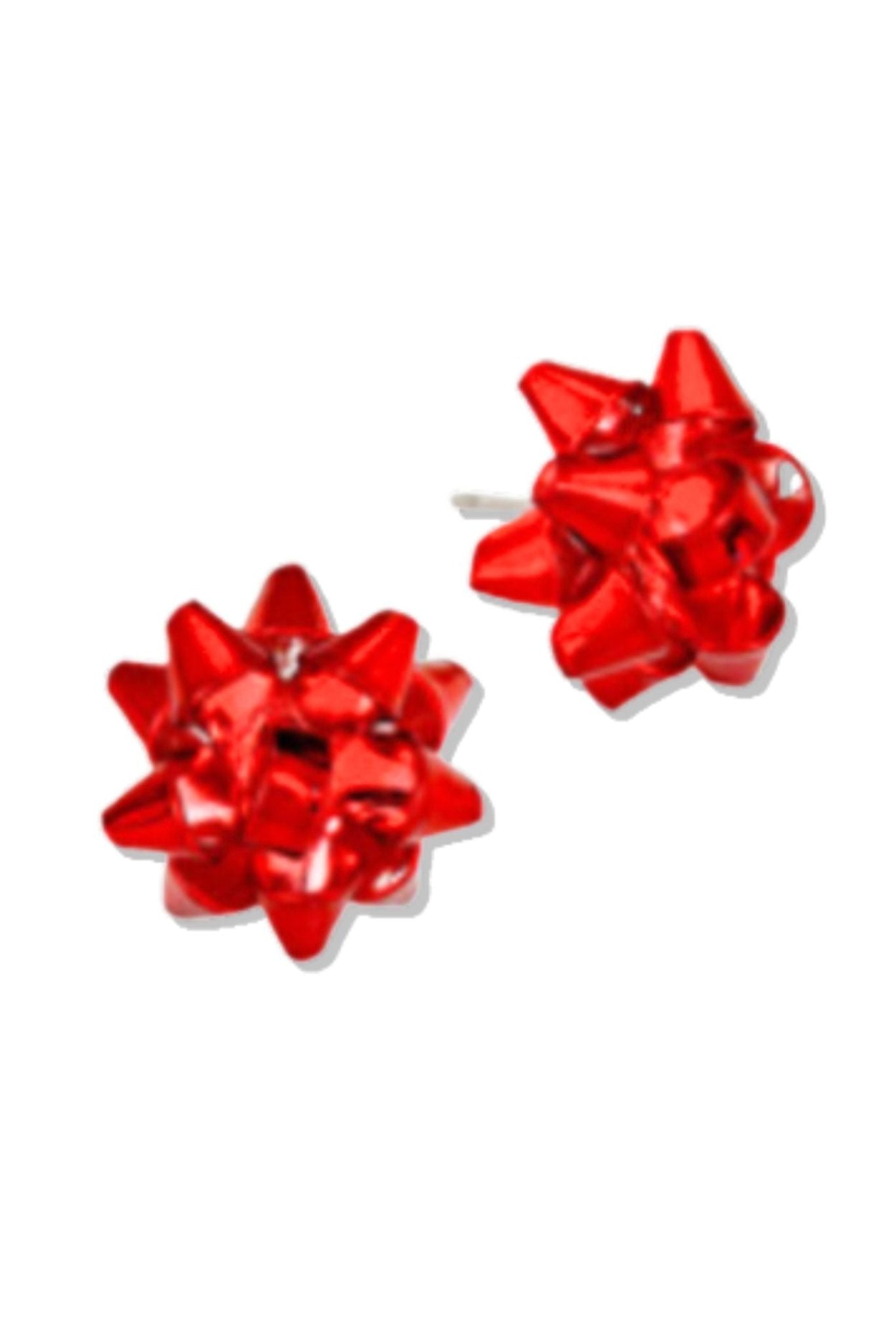 Red Gift Bow Stud Earrings