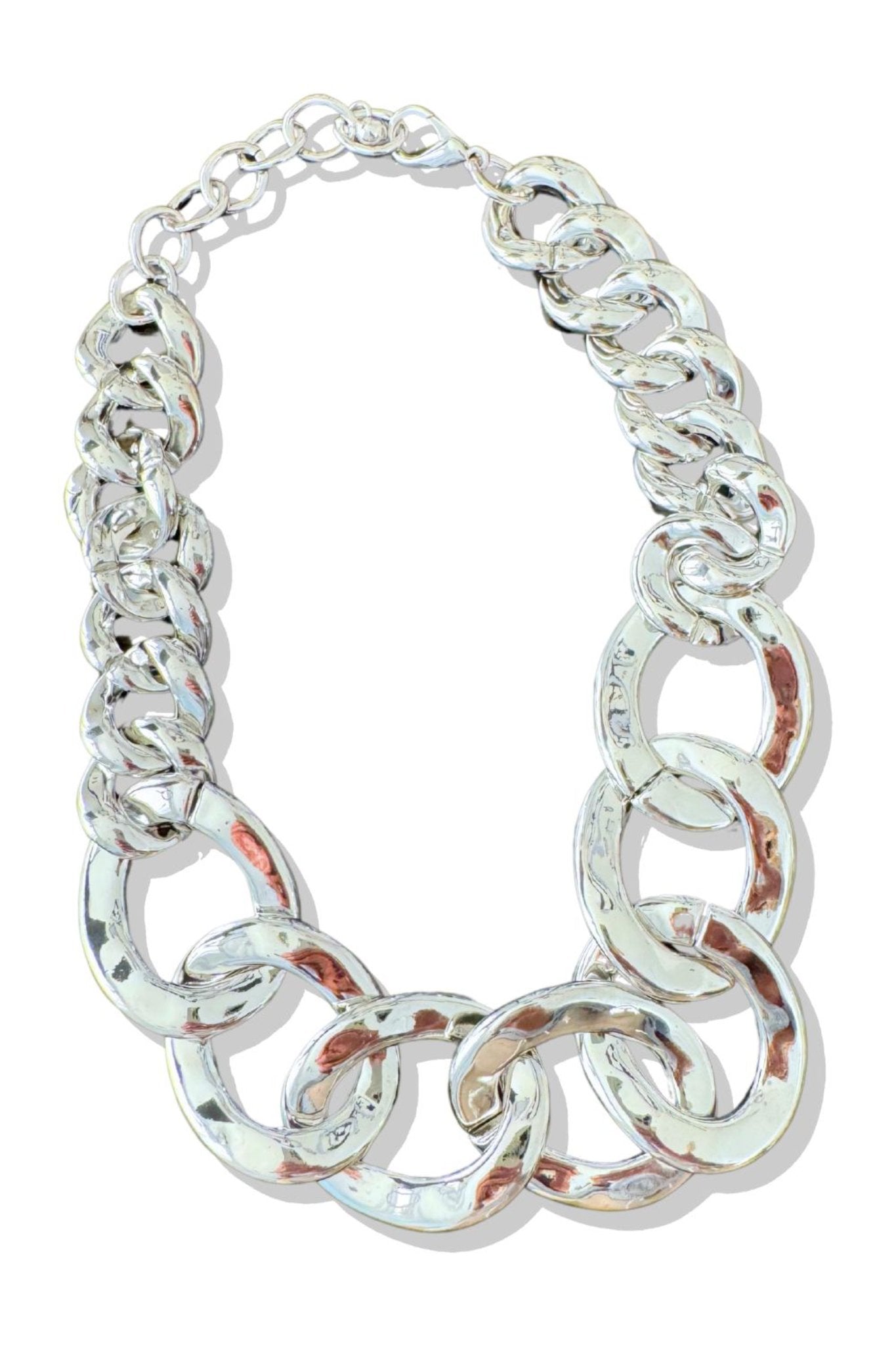 Silver Oval Chain Statement Necklace