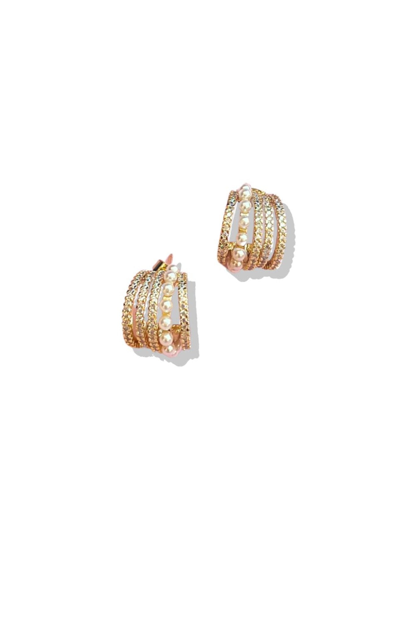 Gold Crystal Pearl Detail Cuff Earrings