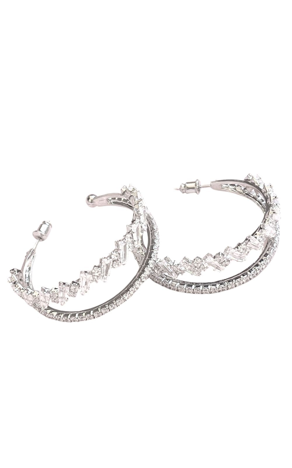 Silver Double Crystal Hoop Earrings