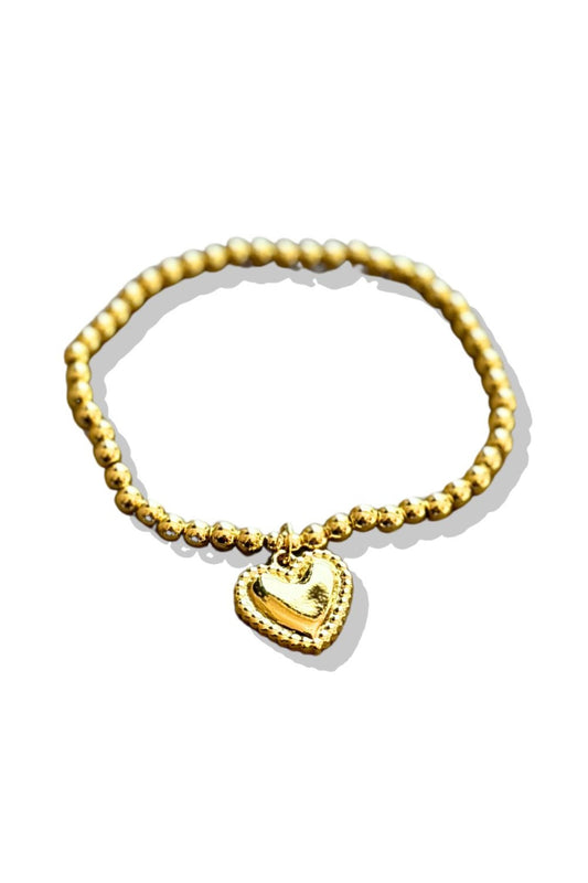 Gold Metal Ball Heart Charm Bracelet