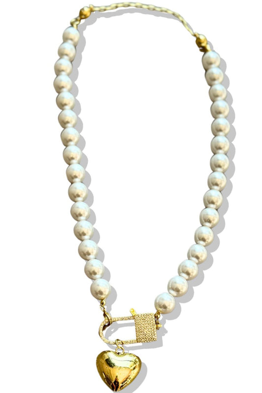 Pearl Heart Lock Necklace