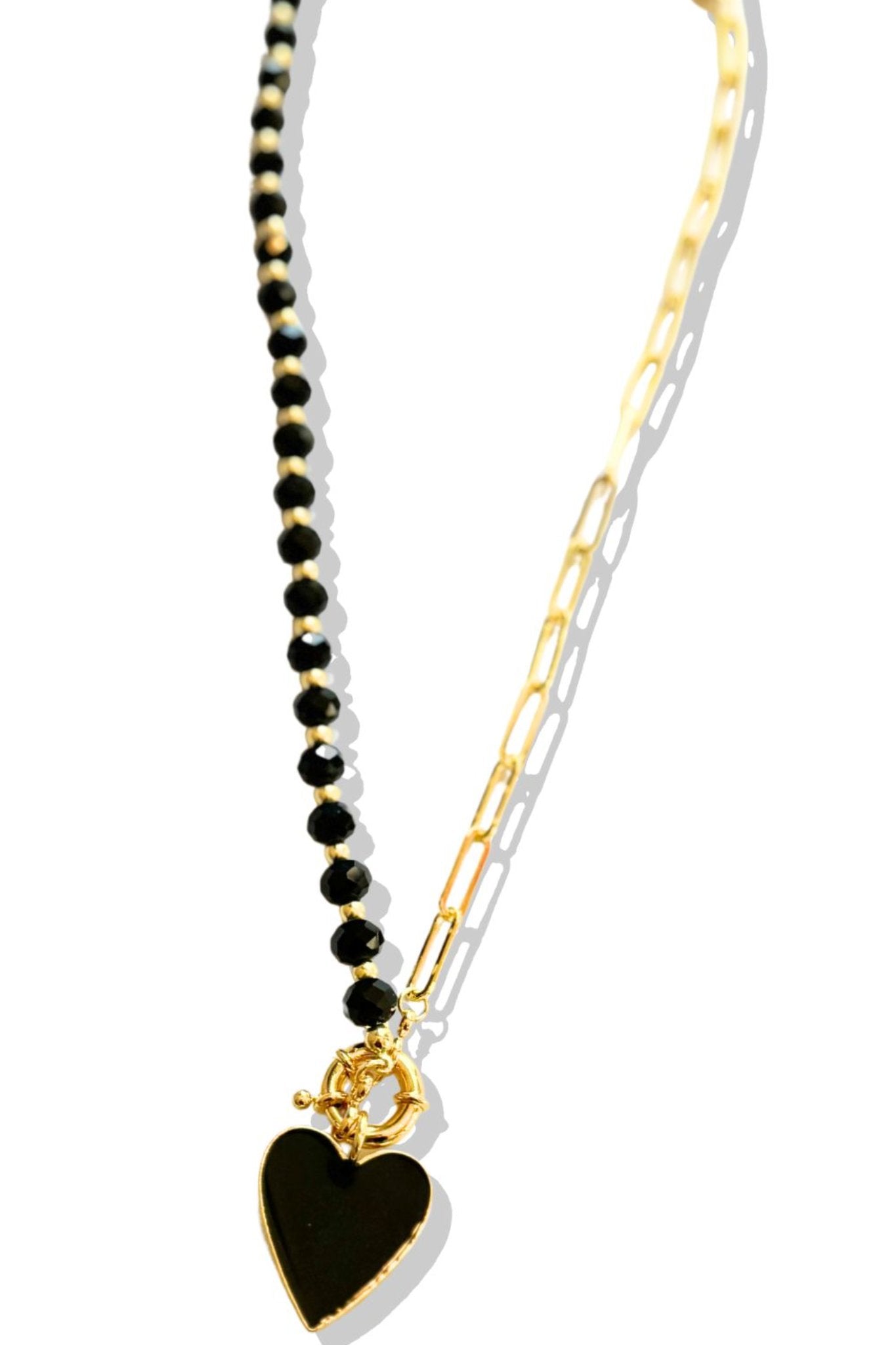 Black Heart Bead Chain Necklace