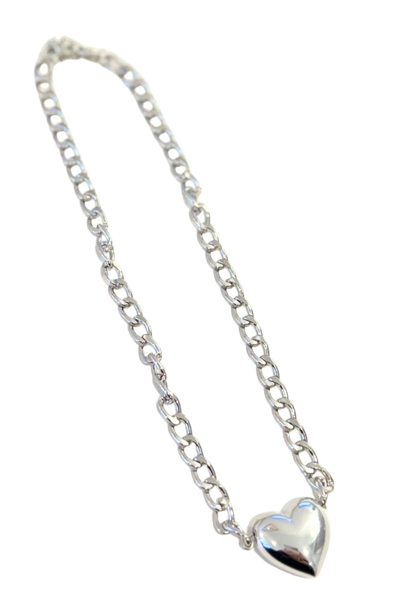 Silver Puffy Heart Chainlink Necklace