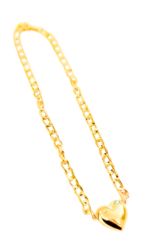 Gold Puffy Heart Chainlink Necklace