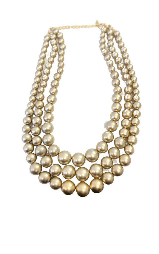 Gold Triple Strand Ball Chunky Necklace