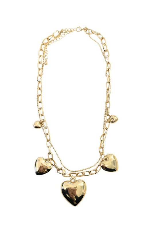 Gold Puffy Heart Charm Necklace