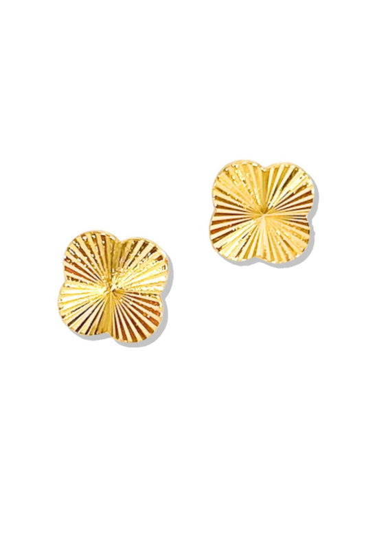 Gold Dipped Textured Quatrefoil Stud Earrings