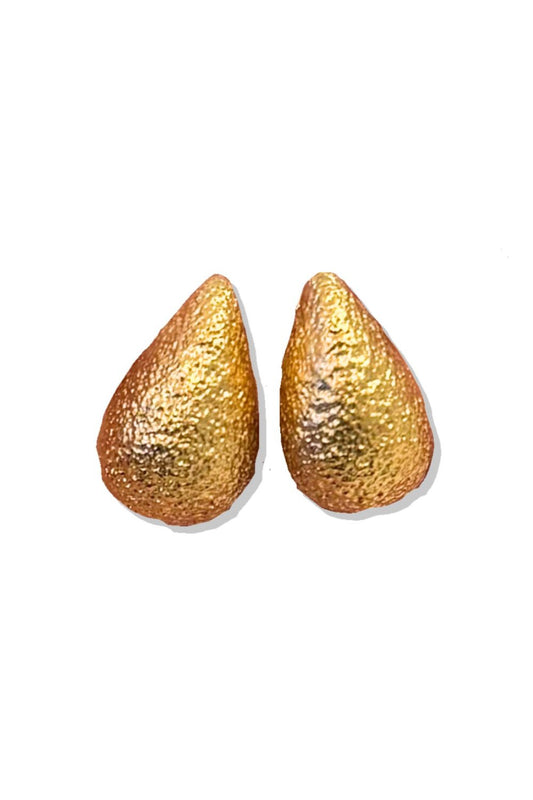 Gold Textured Stainless Steel Teardrop Stud Earrings