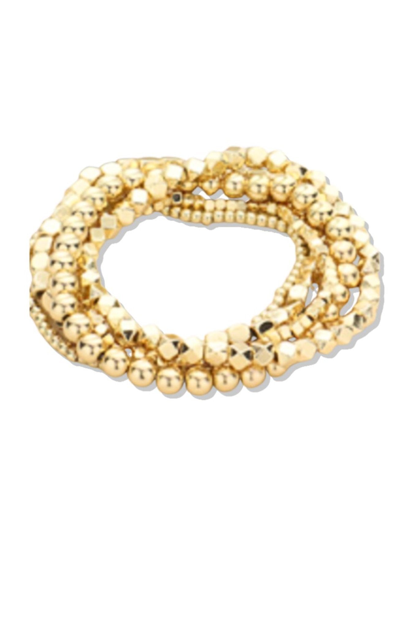 Gold Multi Metal Ball Bead Stretch Layered Bracelets