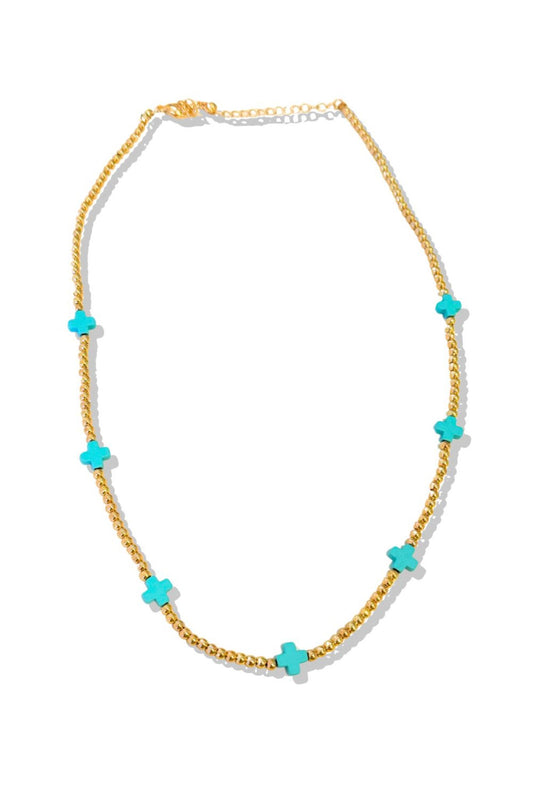 Turquoise Cross Metal Ball Bead Necklace