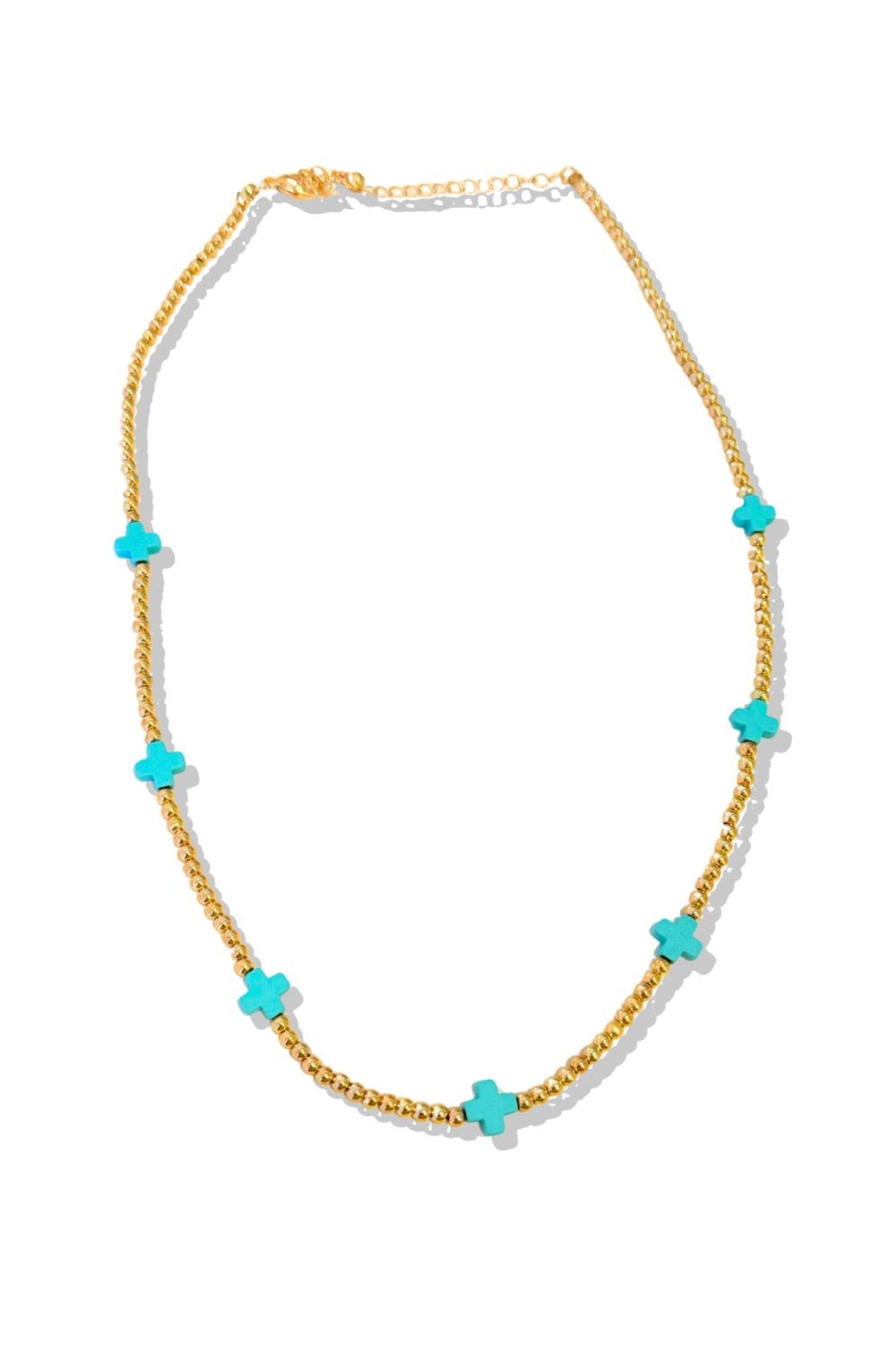 Turquoise Cross Metal Ball Bead Necklace