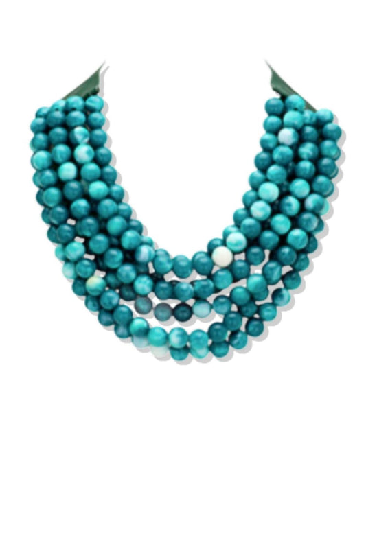 Dark Turquoise Multi Layered Bead Magnetic Collar Necklace