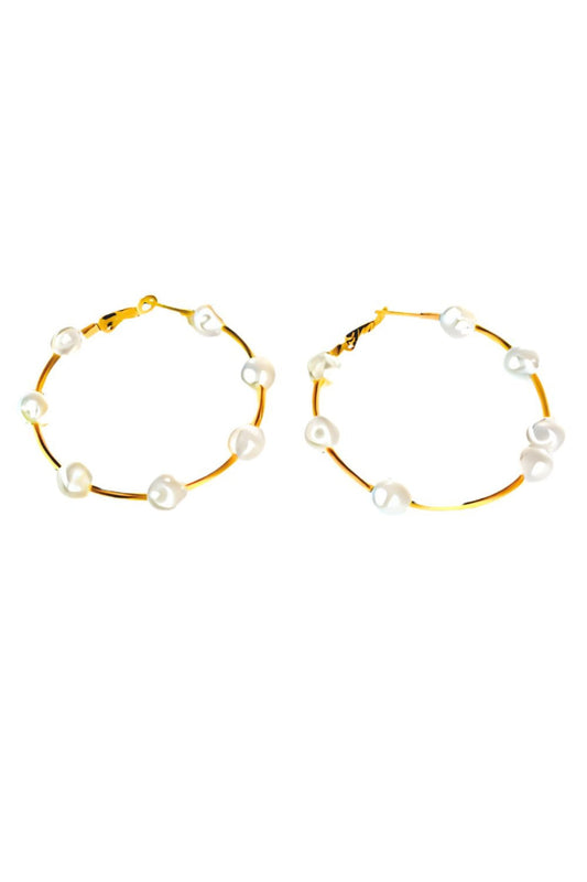 Gold Small Pearl Detail Hoop Earrings