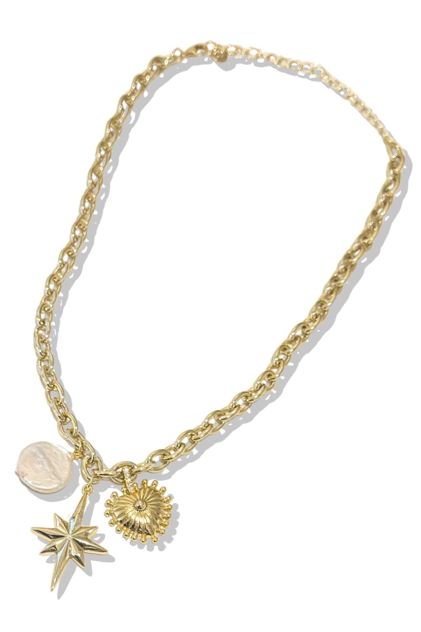 Gold Multi Charm Chain Link Necklace