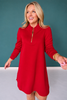 SSYS Zoey Long Sleeve Ruffle Collar Zip Air Dress In Red