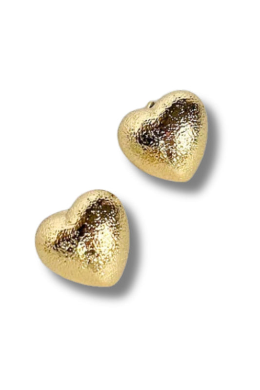 Gold 14k Dipped Metallic Heart Post Earrings