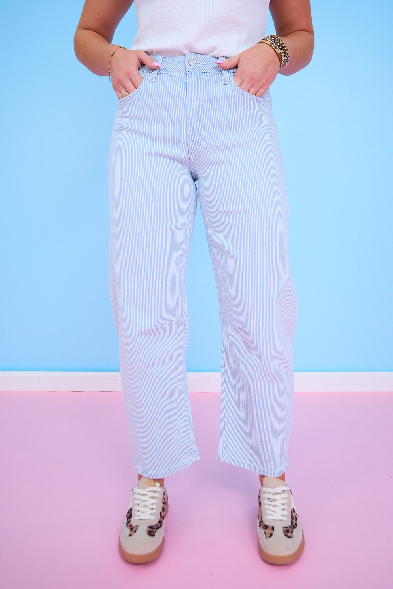 Vervet Super High Rise Striped Barrel Leg Jeans