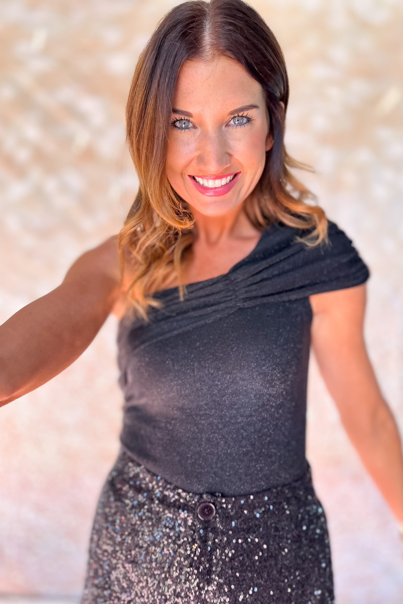 SSYS Cherish Metallic One Shoulder Top In Black