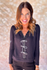 SSYS The Clara Sequin Bow Scalloped Closed Cardigan In Black