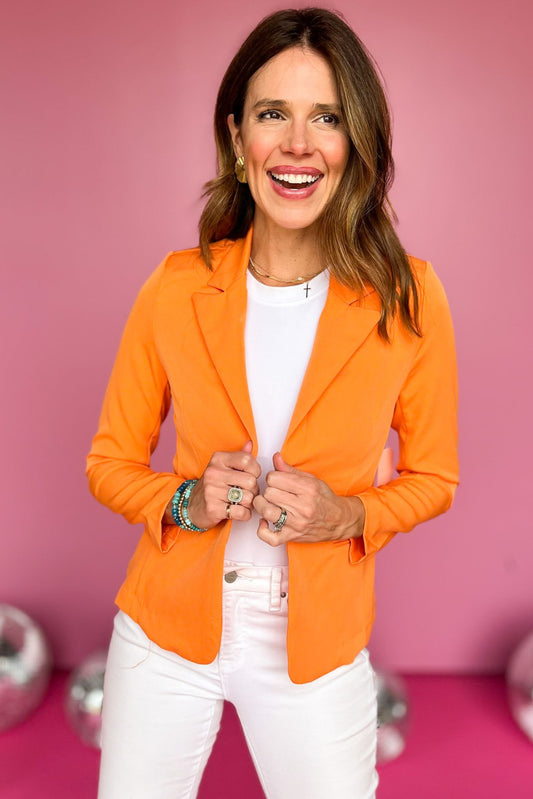 Orange Notch Lapel Side Pocket Single Button Blazer, blazer, single button blazer, side pocket blazer, orange blazer, elevated blazer, elevated style, summer blazer, summer style, Shop Style Your Senses by Mallory Fitzsimmons, SSYS by Mallory Fitzsimmons