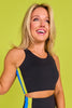 SSYS Neon Blue and Neon Yellow Inset Black Sports Bra