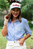 SSYS Collette Poplin Stripe Anchor Embroidery Top In Navy