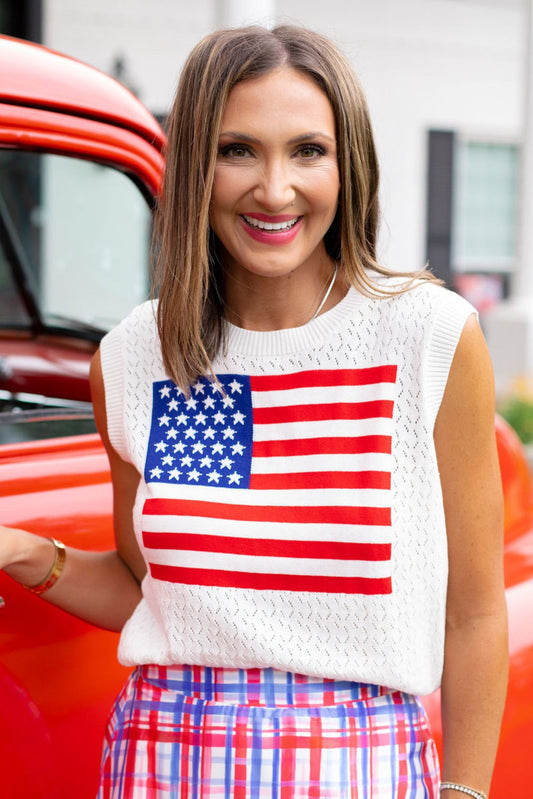 *ETA JUNE* SSYS Ivory American Flag Sleeveless Sweater
