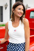 SSYS Signature U Line Built In Bra Tank Top In White with Flag Embellishment