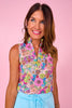 SSYS Peyton Sleeveless Scuba Frill Neck Top In Full Bloom